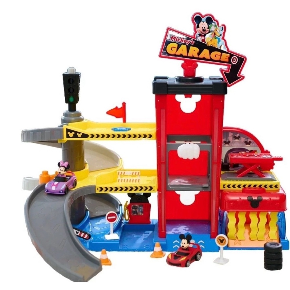 NIB Disney Junior Mickey Mouse Ready To Race Garage with Color Changing‎ Cars